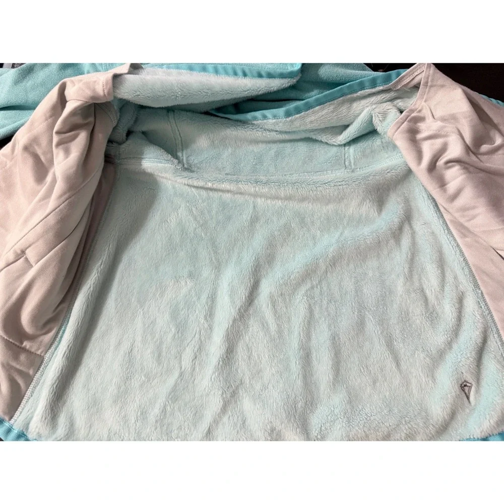 Ivivva Jacket Girls 12 Teal Blue Asymmetric Zip Fleece Lined Funnel Neck Coat